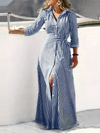 Tiffany | Casual Long Sleeve Striped Print Dress 1