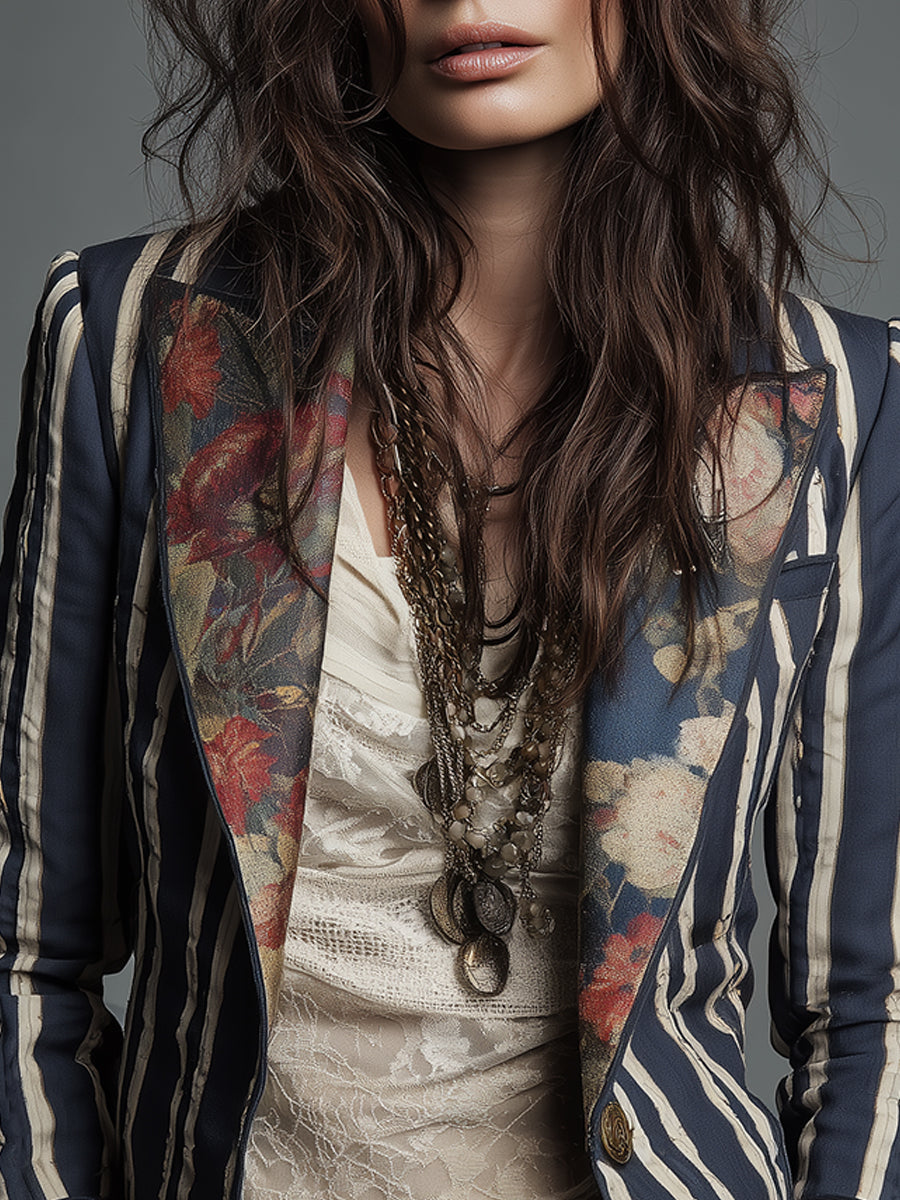 Nina | Classic Retro Bohemian Striped Blazer 9