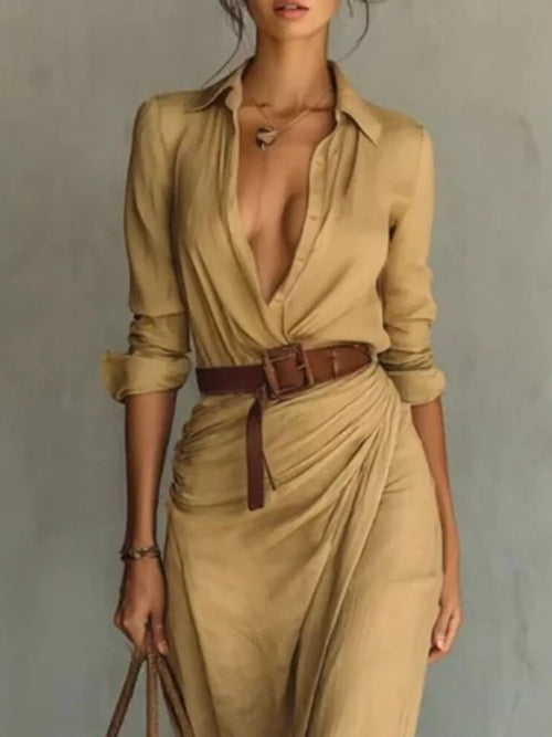 Verity | Elegant Belted Long Sleeve Maxi Dress 2