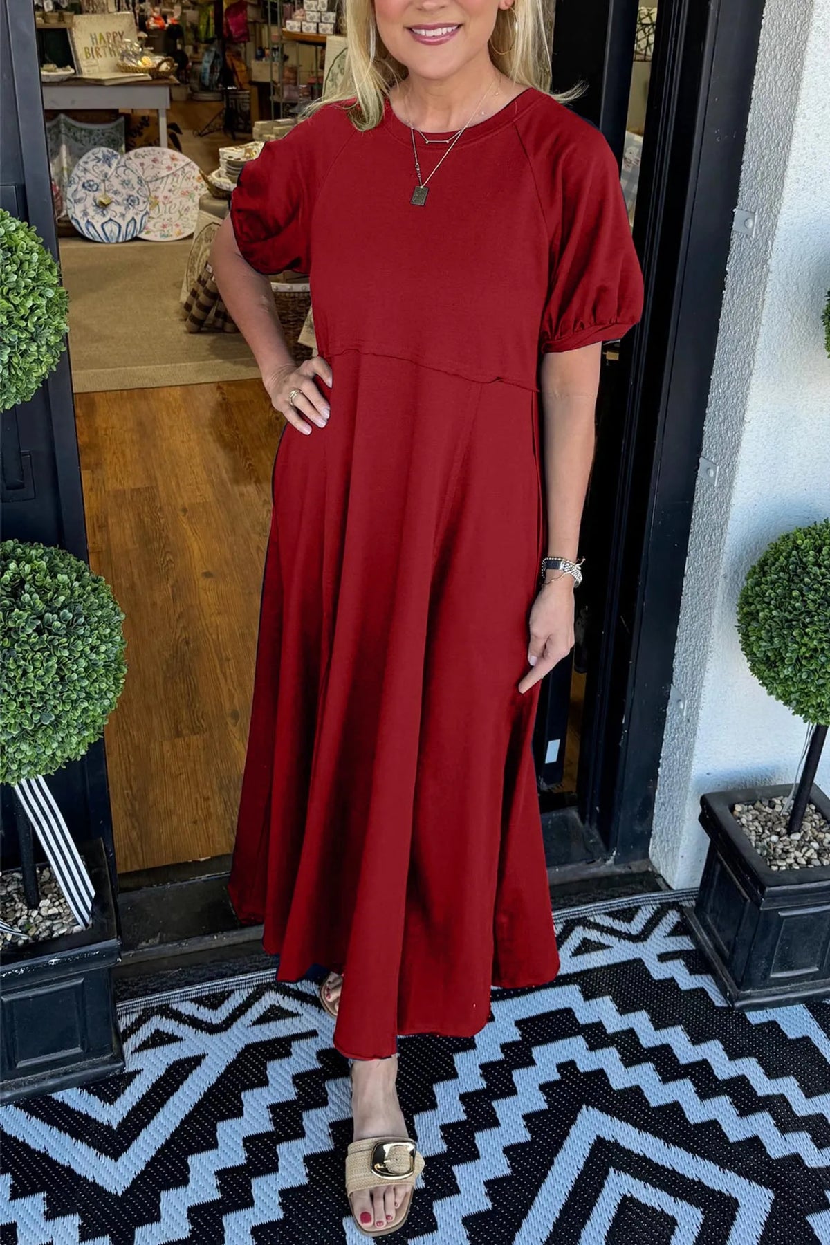 Octavia | Puff Sleeve Round Neck Maxi Dress 9