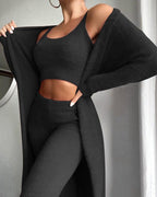 Women's Soft Fleece Crop Top Trousers Cardigan 3-Piece Set 2
