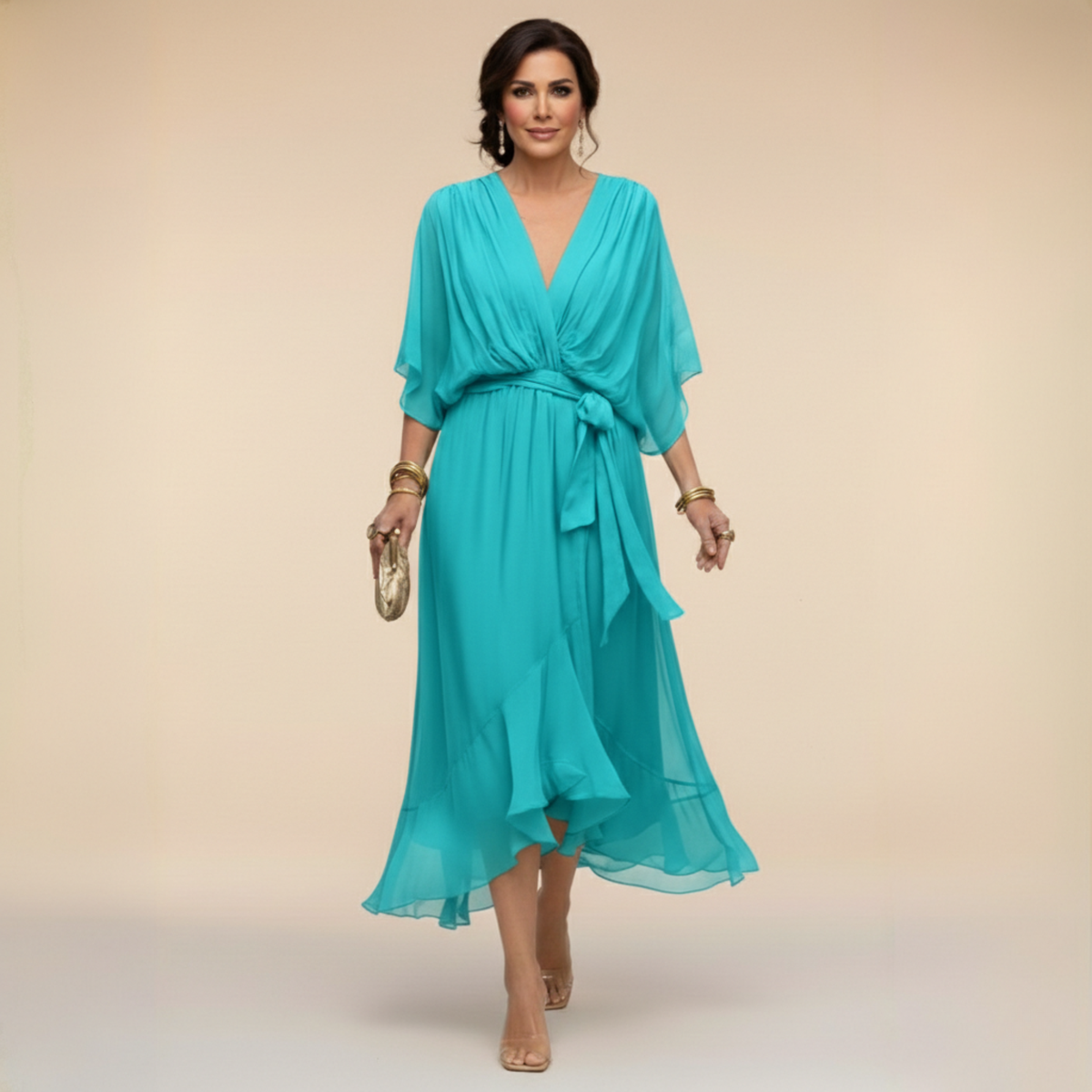 Verenia | Elegant V-Neck Flowy Sleeve Dress 5