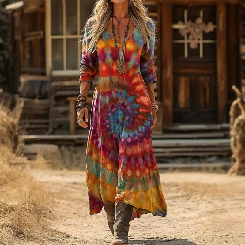 Evelyn | Vintage Tie Dye Long Sleeve Casual Dress 1