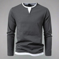 Men's Long Sleeve Notched Neck T-Shirt with Layered Look 1