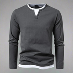 Men's Long Sleeve Notched Neck T-Shirt with Layered Look 1
