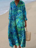 Elodie | Peacock Feather Pattern Art Print Dress 1