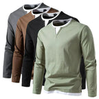 Men's Long Sleeve Notched Neck T-Shirt with Layered Look 5