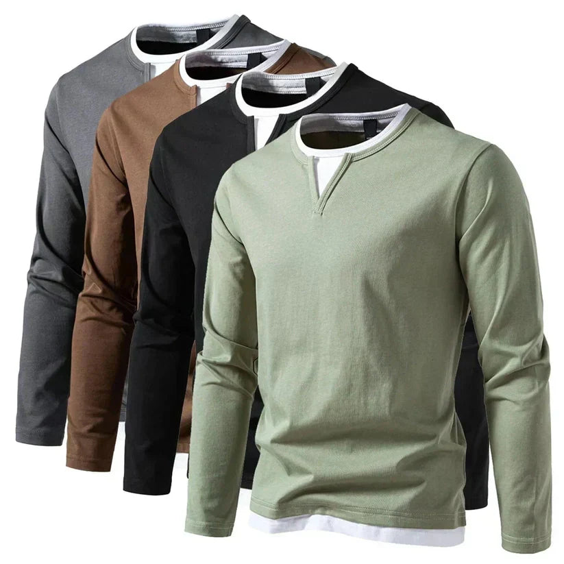 Men's Long Sleeve Notched Neck T-Shirt with Layered Look 5