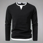 Men's Long Sleeve Notched Neck T-Shirt with Layered Look 2