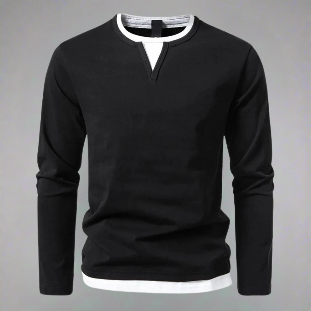 Men's Long Sleeve Notched Neck T-Shirt with Layered Look 2