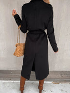 Women's Belted Midi Coat with Notch Lapel Open Front 10
