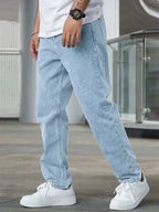 Men's Straight Fit Jeans with High Waist Relaxed Leg 4