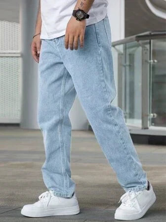 Men's Straight Fit Jeans with High Waist Relaxed Leg 4