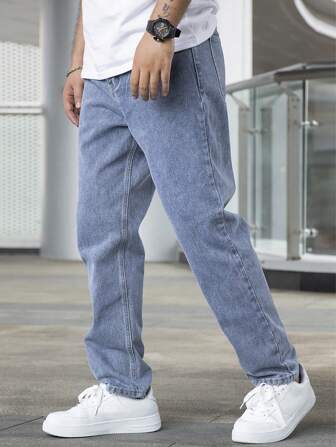 Men's Straight Fit Jeans with High Waist Relaxed Leg 5