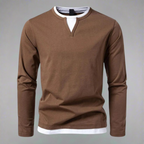 Men's Long Sleeve Notched Neck T-Shirt with Layered Look 3