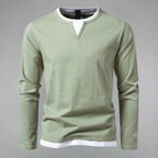 Men's Long Sleeve Notched Neck T-Shirt with Layered Look 4