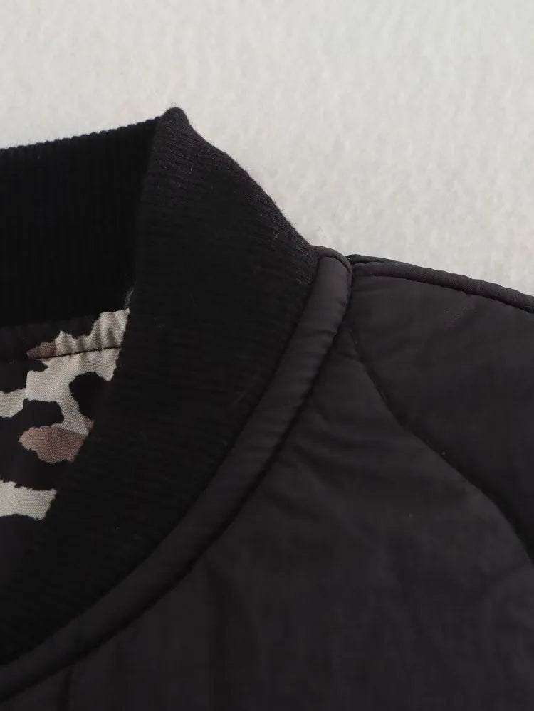 Women's Quilted Jacket with Leopard Print Lining 11