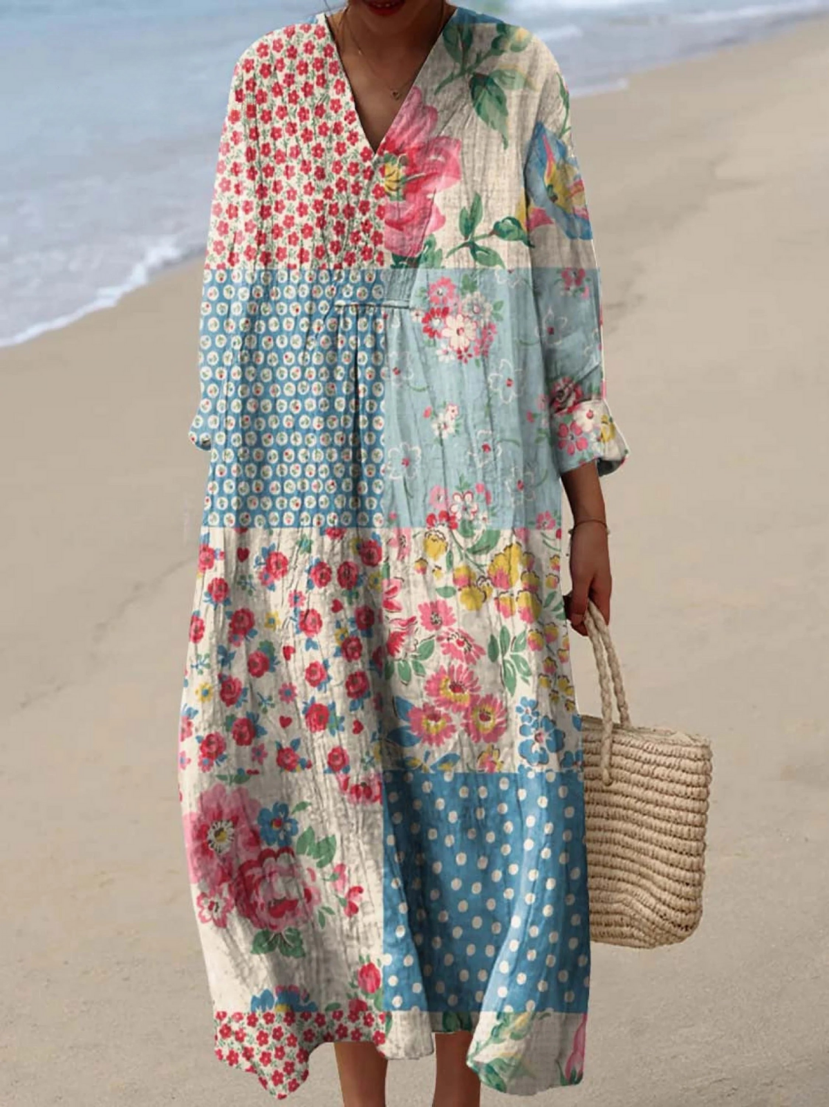 Clarisse | Vintage Floral Patchwork Pattern Dress 1