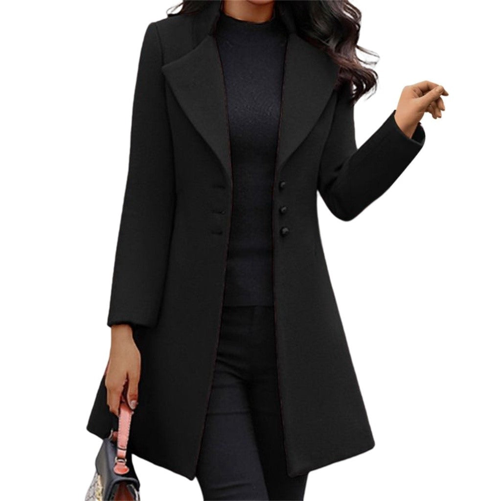 Women's Notched Collar Trench Coat with Button Front 1