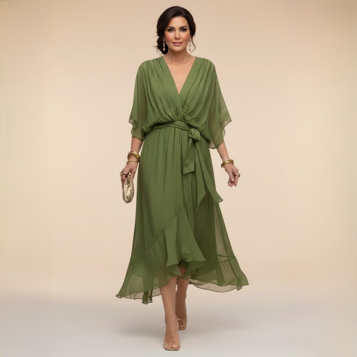 Verenia | Elegant V-Neck Flowy Sleeve Dress 1