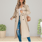 Women's Double-Breasted Trench Coat with Turn-Down Collar 2