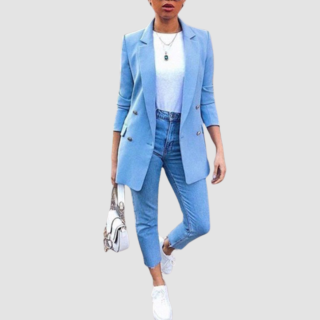 Women's Double-Breasted Blazer with Notch Lapel 2