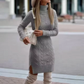 Women's Cable-Knit Turtleneck Sweater Dress with Side Slit 1