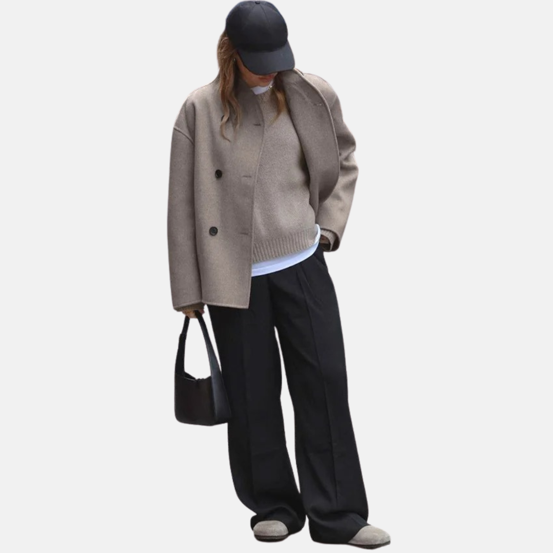 Women's Double-Breasted Coat with V-Neck and Button Front 3