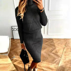 Women's Turtleneck Knit Dress Long Sleeve Midi Length 1