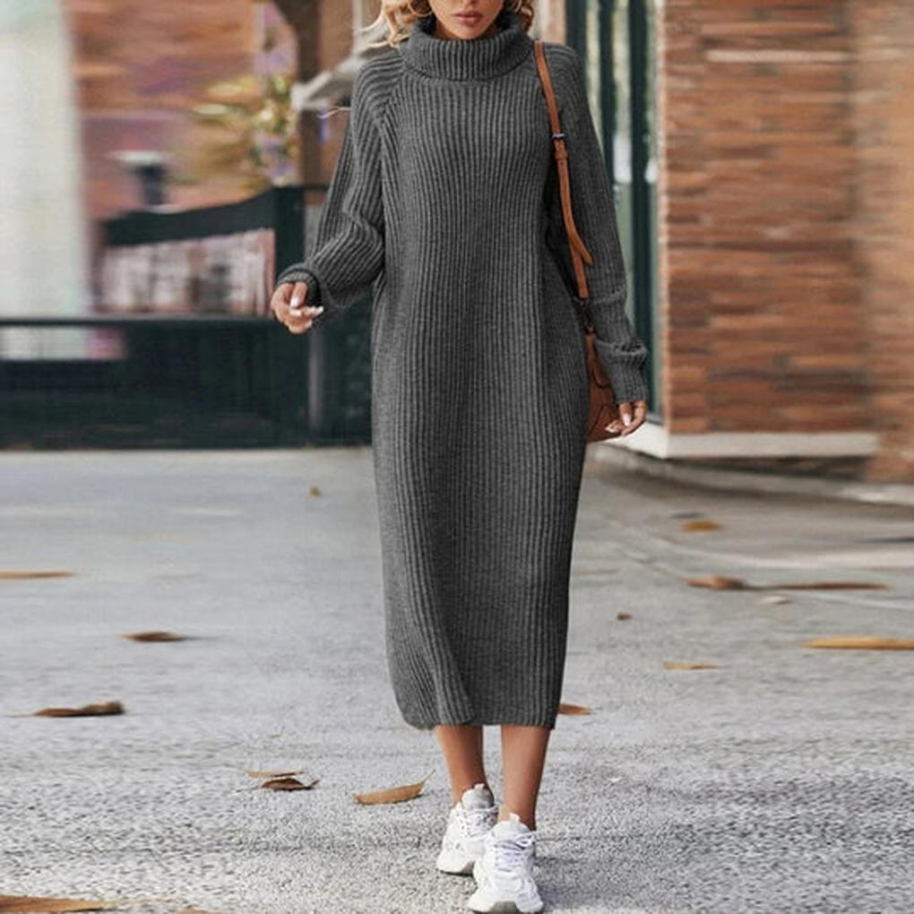 Women's Ribbed Turtleneck Midi Sweater Dress 4
