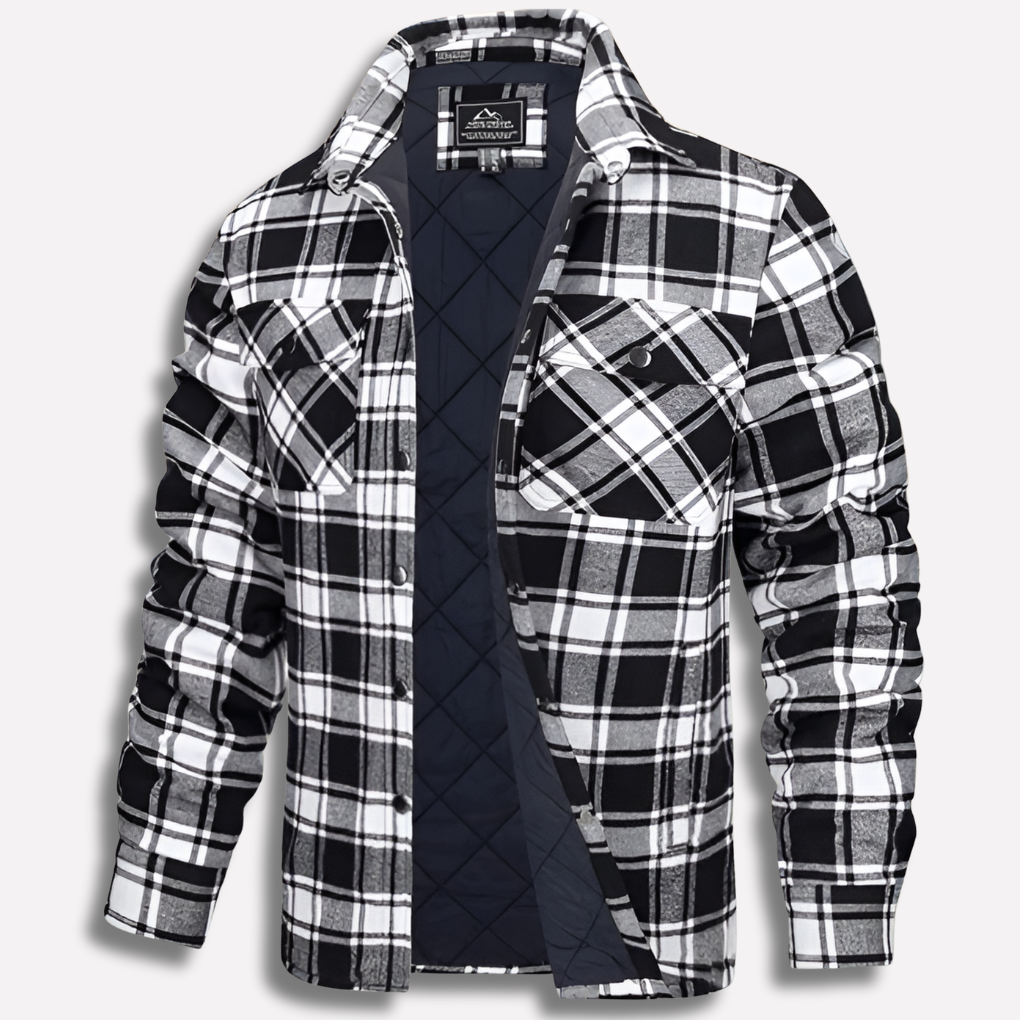 Men's Quilted Flannel Shirt Jacket Button-Down Plaid 2