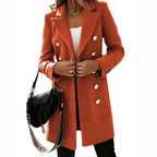 Women's Double-Breasted Long Coat with Lapel Collar 2