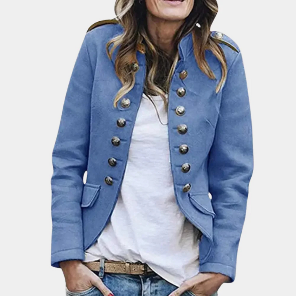 Women's Double-Breasted Military Jacket with Button Detail 1