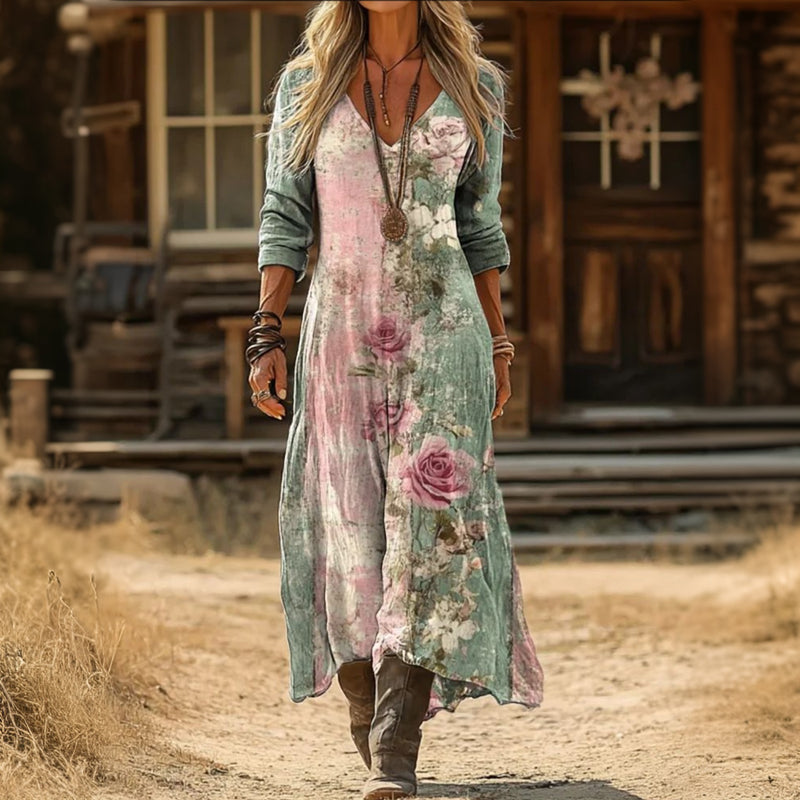 Margarita | Vintage Floral Long Sleeve Casual Dress 1