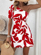 Celia | One-Shoulder Leaf Print Mini Dress 2