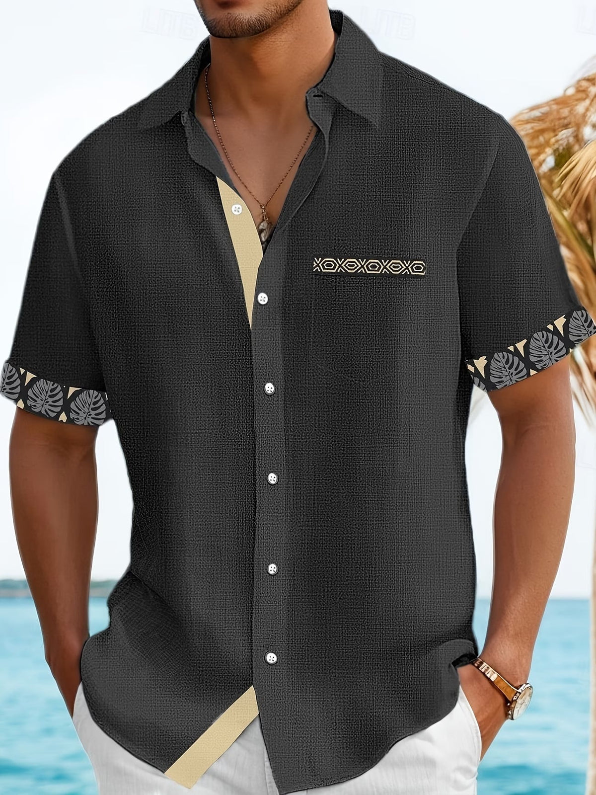 Dougie | Casual Patchwork Lapel Short Sleeve Shirt 4