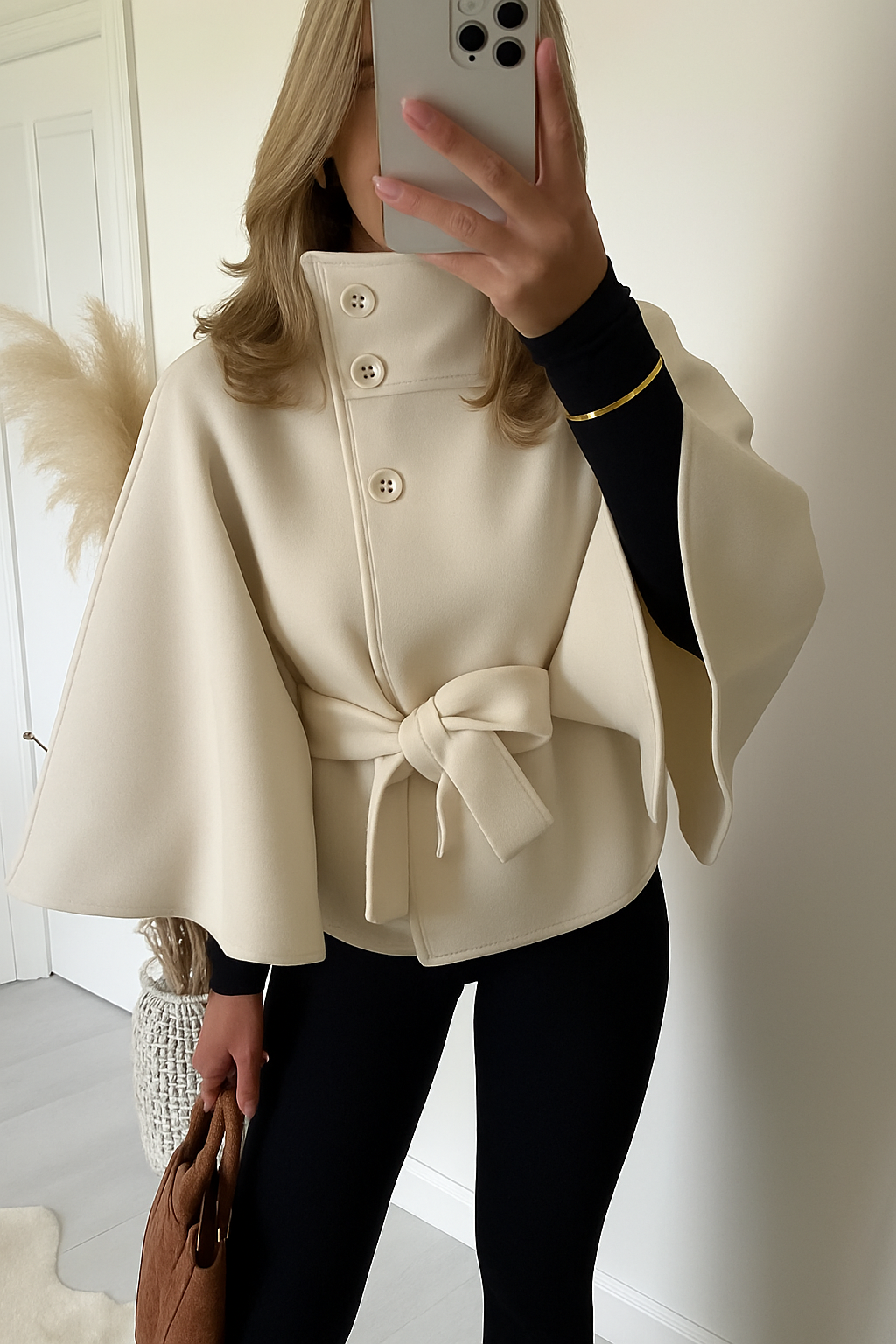 Women's Cape Coat with Belt and Button Closure 4
