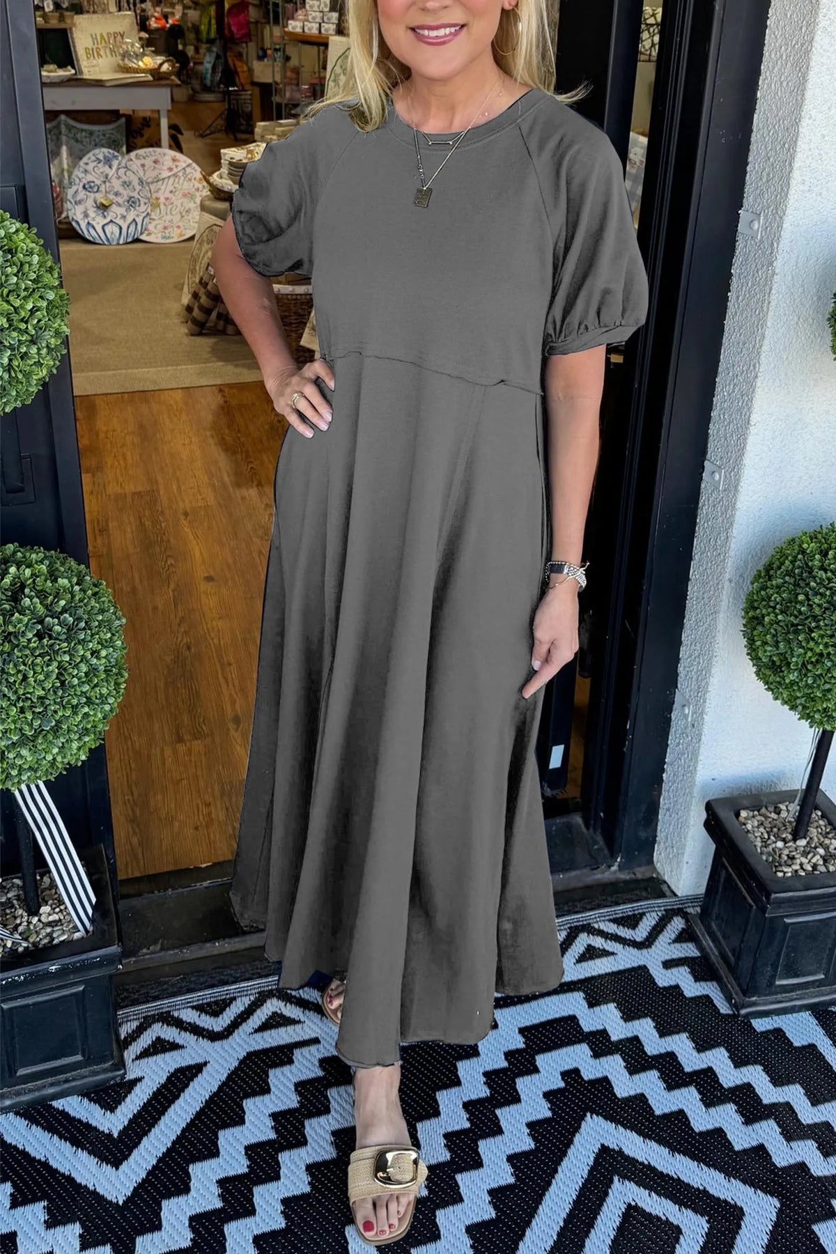 Octavia | Puff Sleeve Round Neck Maxi Dress 10