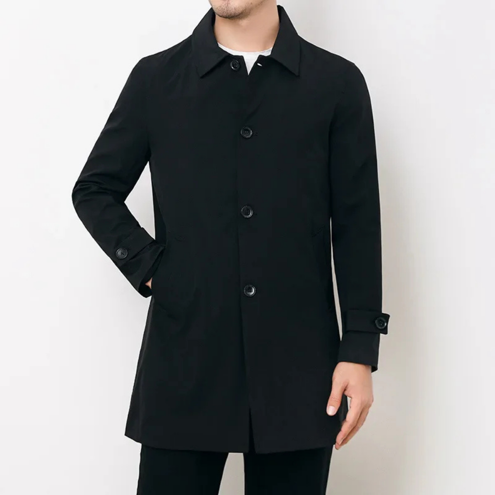 Men's Button-Front Trench Coat with Notch Collar 1