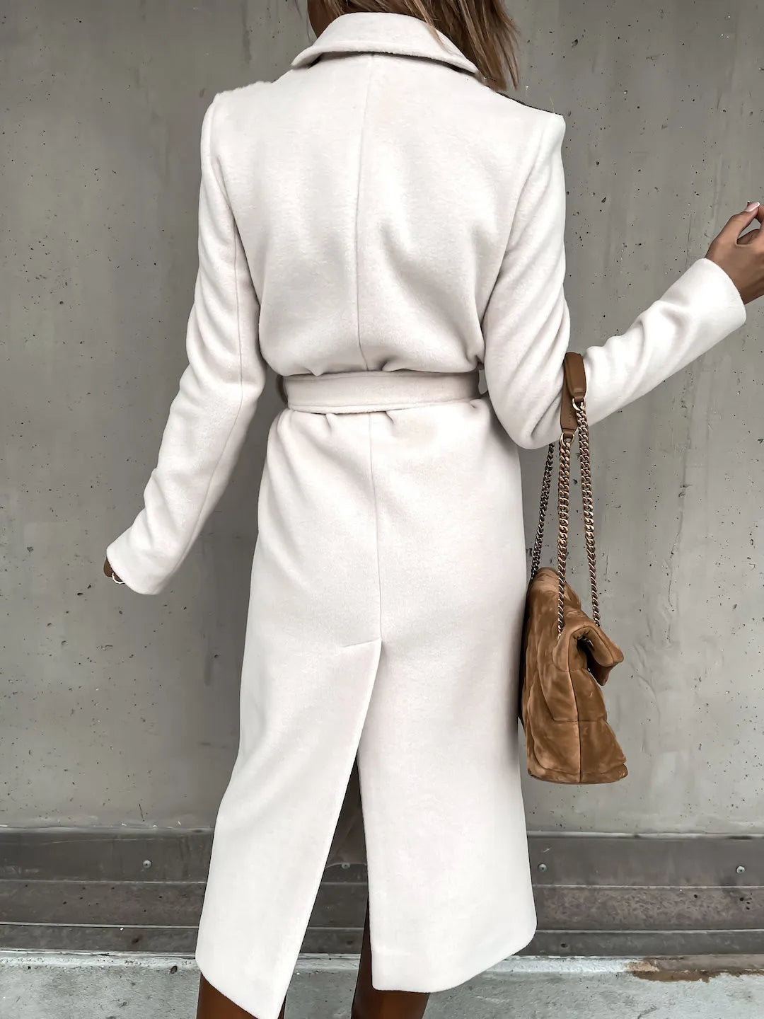Women's Belted Midi Coat with Notch Lapel Open Front 12