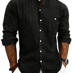 Men's Striped Button-Up Shirt Stand Collar Long Sleeve 9
