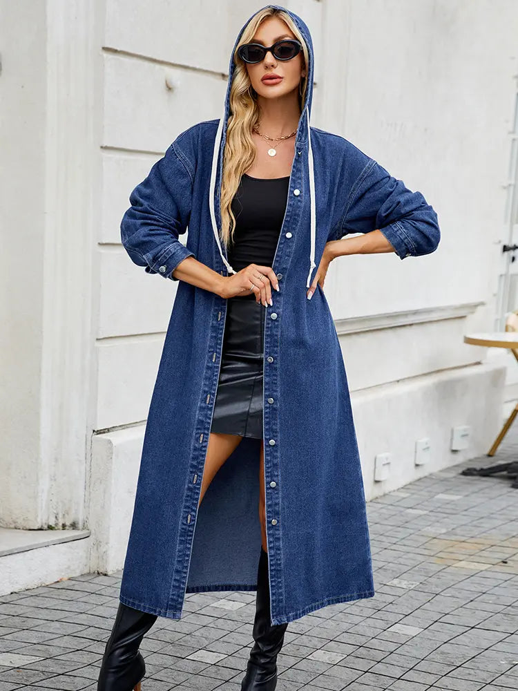 Women's Long Hooded Jacket with Button Front Closure 4