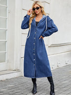 Women's Long Hooded Jacket with Button Front Closure 5