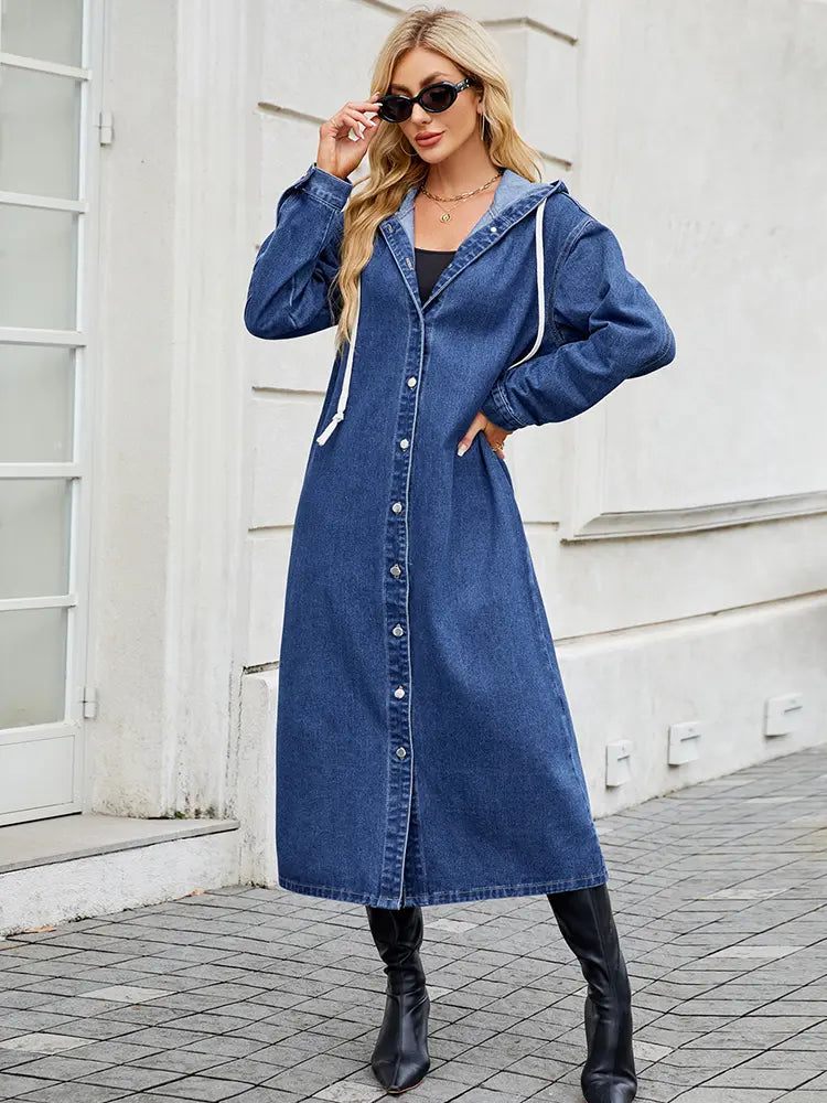 Women's Long Hooded Jacket with Button Front Closure 5