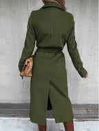 Women's Belted Midi Coat with Notch Lapel Open Front 13