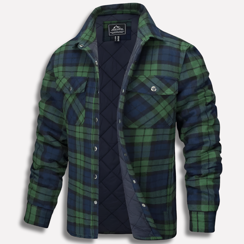 Men's Quilted Flannel Shirt Jacket Button-Down Plaid 6