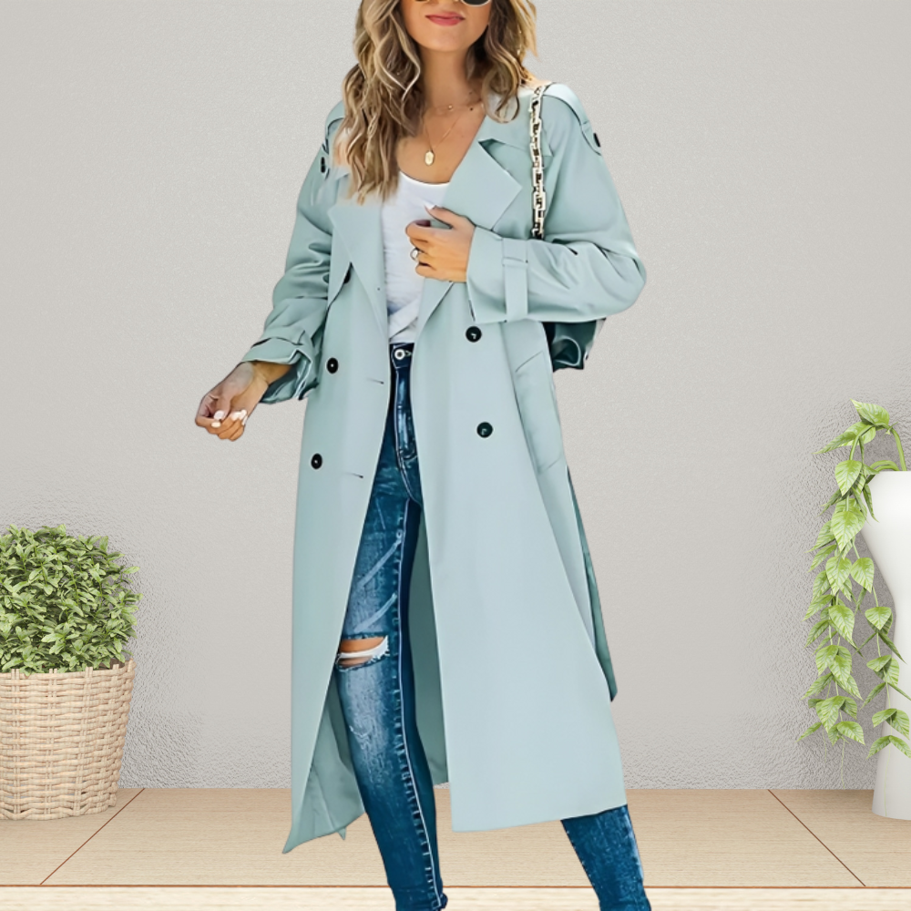 Women's Double-Breasted Trench Coat with Turn-Down Collar 4