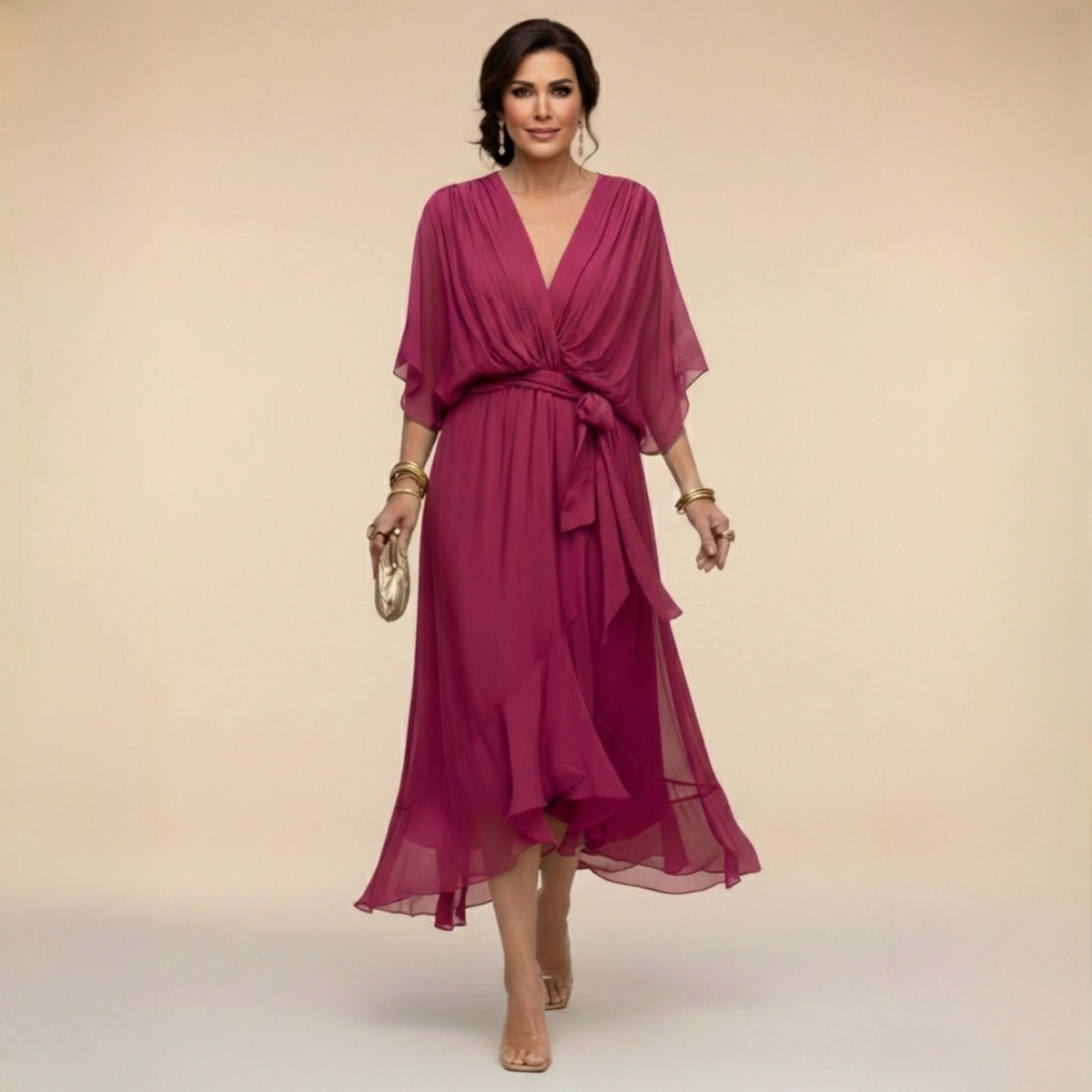 Verenia | Elegant V-Neck Flowy Sleeve Dress 4