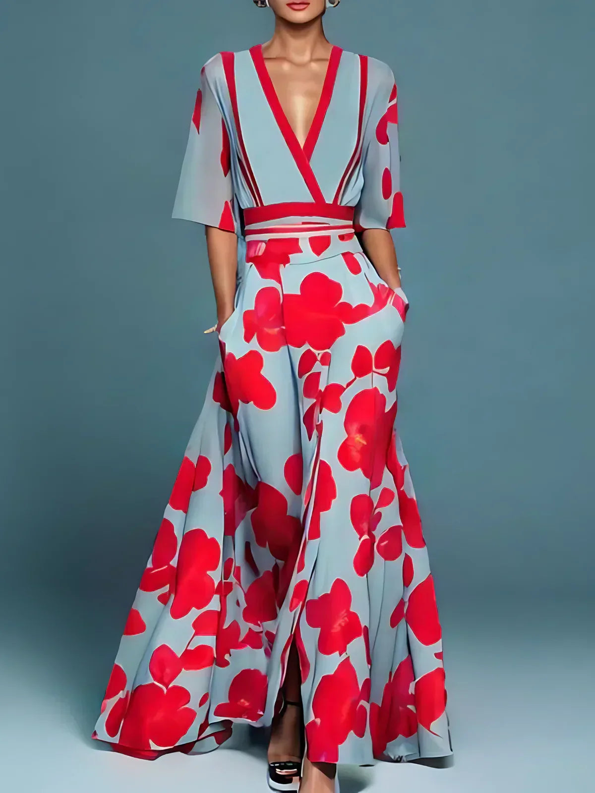 Elissa | Elegant Floral V-neck Dress 1