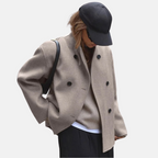 Women's Double-Breasted Coat with V-Neck and Button Front 4